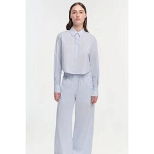Simkhai Renata Cropped Button Down Shirt Classic Blue Stripe Size XL NWT